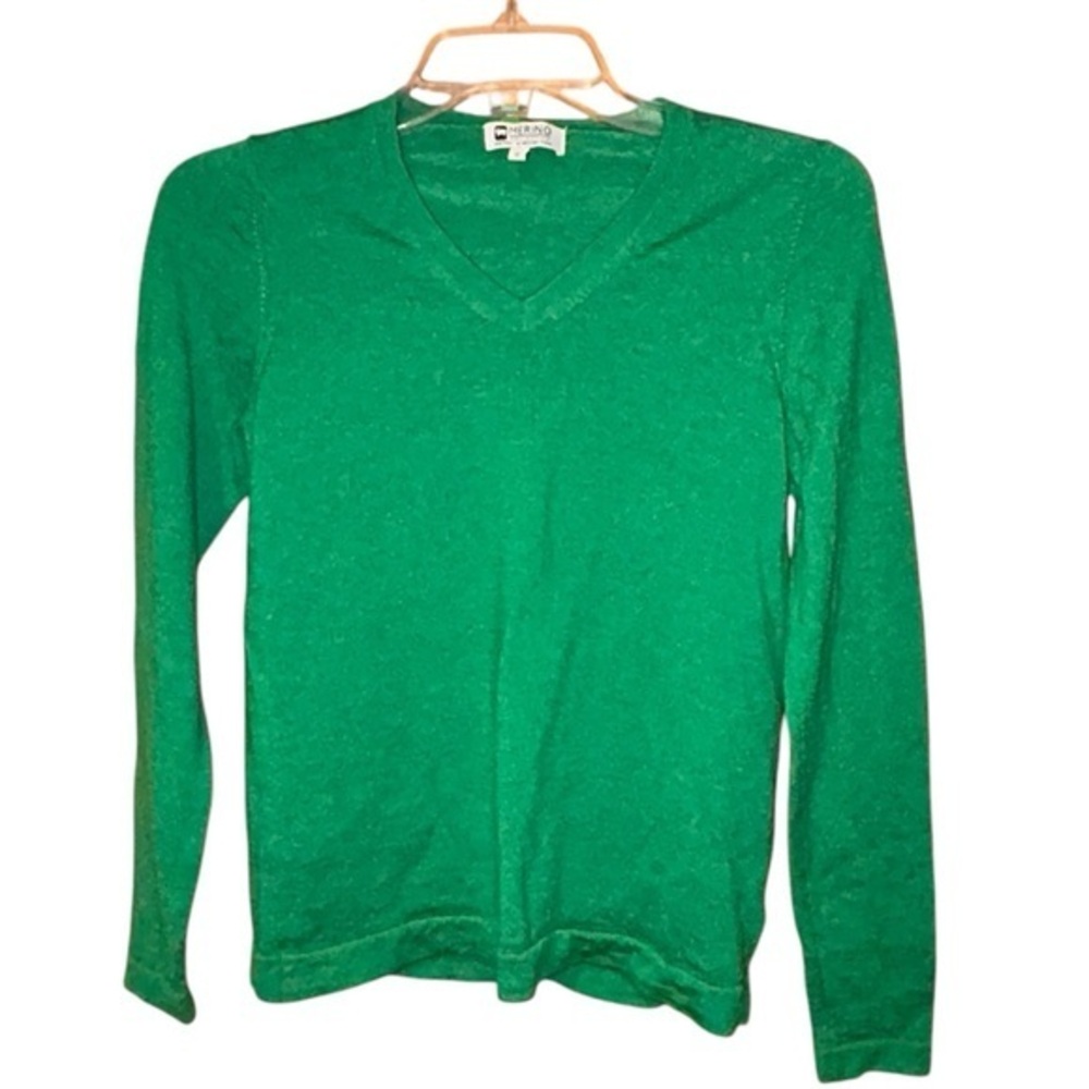 Merino Collection Australian Merino Wool Womens Green V Neck Sweater‎ Size Small